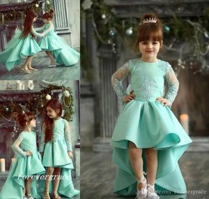 2019 Chic High Low Cute Princess Long Sleeves Girl's Pageant Dress Vintage Arabic Lace Party Flower Girl Pretty Dress For Little Kid