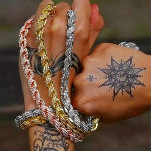 Guldtåg 9mm CZ Bling Bling Armband Mens Iced Out Rose Gold Rope Chain Armband Simulerade Diamanter Mens Hip Hop Armband