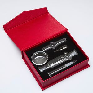 Kit Micro NC da 10 mm Confezione regalo rossa Punta in acciaio inossidabile da 10 mm Punta in vetro da 10 mm e piccola ciotola di vetro Piattaforma petrolifera Bong in vetro