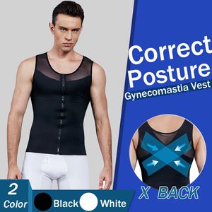 Men Chest Compression Shirt Gynecomastia Vest Slimming Shirt Body Shaper Tank Top Front Zipper Corset for Man Shapewear