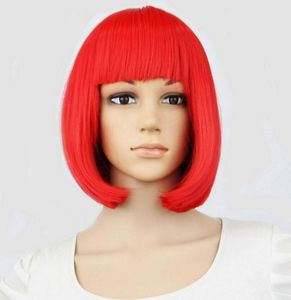 Size: adjustable synthetic wigs Select color 10inch Straight Short Bob Wigs Blue Red Black White Purple Pink Green Brown Cosplay Wig