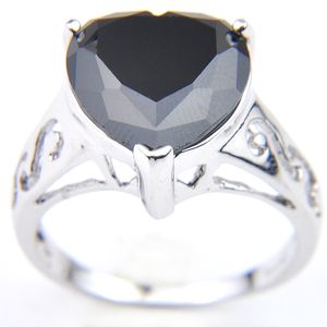 Luckyshine Black Onyx Heartshaped Anéis 925 Anéis de Prata Feriado Presente Das Mulheres Anéis de Partido Tamanho 7 8 9