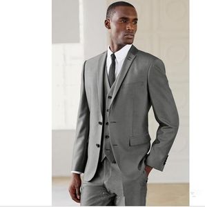 Brand New Grey Groom Tuxedos Notch Lapel Groomsman Bröllop 3 Piece Suit Populära Män Business Jacket Blazer (Jacka + Byxor + Tie + Vest) 2656