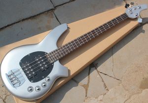 Fábrica Atacado 4 Strings Metálico Silver Bass elétrico com 2 pickups, circuito ativo, Rosewood Fretboard, Pickguard Preto