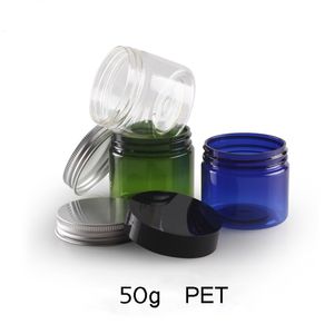 Garrafas 30pcs Cosmetic Jar Plastic Tin Box tampa de alumínio vazio 50g Azul Verde Maquiagem Face Cream Container Pot Bead armazenamento