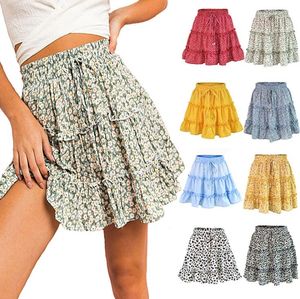 Verão Mini Saia de cintura alta Falbala A Linha Saias Floral Moda Mini vestidos de festa Impresso Praia Mulheres Sexy Outfit YP197