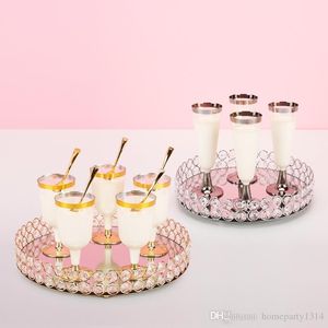 Guldkristall Lyxkaka dekorera spegelplattor Bröllopsbordet Centerpieces Makeup Display Rack Dessert Drinking Candy Cupcake Decoration