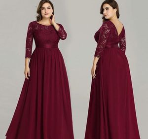 Bescheidenes A-Linien-Kleid für die Brautmutter aus Spitzen-Chiffon, A-Linie mit Juwelenausschnitt, bodenlang, formelles Partykleid für Mütter in Übergröße SD3404