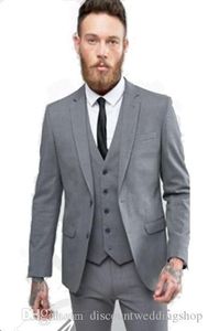 Neuestes Design Bräutigam Smoking Grau Kerbe Revers Mann Arbeitsanzug Hochzeitskleid Blazer Party Business Anzüge (Jacke + Hose + Weste + Krawatte) J640