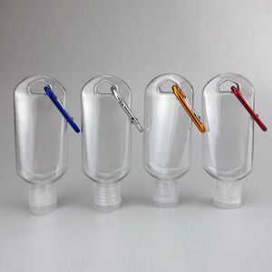Garrafa de alcoólatra plástica vazia de 50 ml com o gancho de anel -chave transparente garrafa de desinfetante para as mãos Fácil de transportar para óleos de viagem