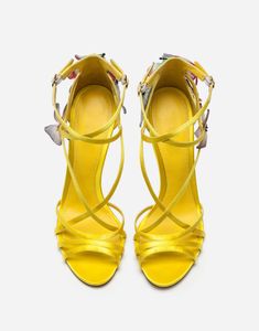 Горячие Продажа-е ремешок сандалии Желтый Розовый тонкий каблук лодыжки Wrap Высокий каблук Сандалии Свадьба Обувь женщина