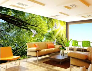 Beställnings- foto tapet 3d stereo solsken skog 3d väggmålning landskap vägg hem inredning vardagsrum vägg coveri