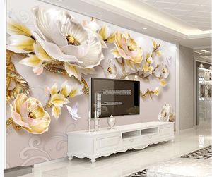 Individuelle Tapeten Moderne minimalistisches 3D-Stereo-Relief Pfingstrose neue chinesische TV Hintergrund Wand