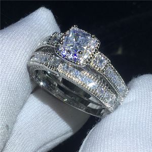 Choucong promessa vintage anel conjunto 925 prata esterlina princesa corte aaaaa cz anéis de banda de casamento de noivado para mulheres presente de jóias