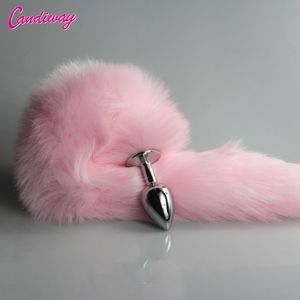 Rosa Raposa / Cão Cauda Metal Furry Anal Plug Sexy Brinquedos Butt Plug BDSM Flirt Anus Plug para Mulheres Selvagem Cat Cauda Adulto Toy PROPPGPlaying Y18110802