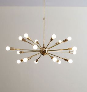 W połowie Century Mosiądz Sputnik Żyrandol Arms Nowoczesny Lampa Wisiorek Światło sufitowe do sypialni Bar Living Room Lighting