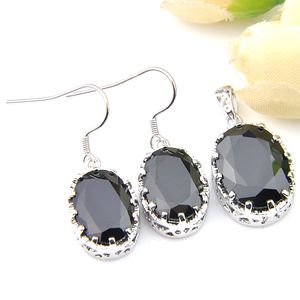 LuckyShine Jewelry Wholesale Oval Black Onyx Jewelry Earrings pendant Sets for Women's 2 Pieces 1 Set