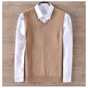 Top quality 100 Cotton Men's sleeveless vest casual mens vneck knitted sweaters vest fashion mens clothing slim tops V191022