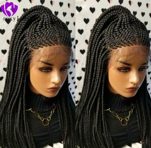 200 gęstość full Black Lace frontal cornrow peruki włókno wysokotemperaturowe włosy syntetyczna koronka peruka na przód długie plecione pudełko warkocze peruki dla kobiet