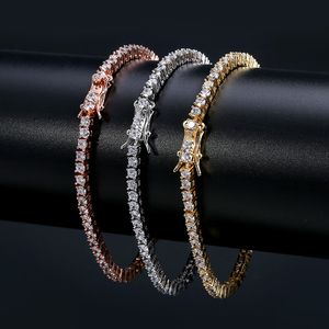 Mens Rose Gold Tennis Bracelets Silver Iced Out Chain Fashion Hip Hop Bracelet Jewelry 3mm