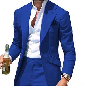 Smoking Azul Royal Noivo Smoking Notch Lapela Padrinhos de Casamento Smoking Moda Homens Formal Prom Jacket Blazer Suit (Jacket + Pants + Tie) 1270