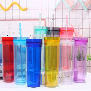 6styles 16 oz coloridos copos de plástico transparente para água potável copo palha duplas copos garrafa de água com T2I51085 palha