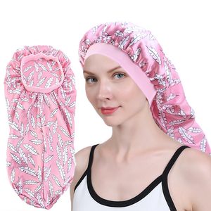 Cetim Bonnet para Mulheres Dia Durante Dormir Cap Senhoras Beleza Longo Cabelo Cuidados Headwrap Cabelo De Seda Capa Headwear Long Tubo Turbante Novo