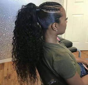 Women Ponytail Black African Human Curly Ponytail Afro Kinky Hair Extension Drawstring Ponytail Puff Human Hair Natural Wave 160g