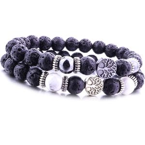 Bracciale con albero della vita in pietra lavica vulcanica naturale Braccialetti con diffusore di profumo di olio essenziale Gioielli yoga elasticizzati