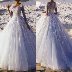 Vintage Wedding Dresses Bridal Ball Gowns Long Sleeves Plus Size Lace Appliqued Beads Wedding Dress