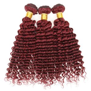 Capelli ricci profondi peruviani di migliore qualità Tesse bordeaux 99j Estensioni dei capelli umani di Remy vergini peruviani Fascio di capelli ricci profondi peruviani