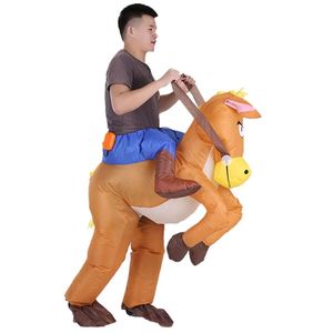 Halloween-Karnevalsparty, Cowboy-Reiter auf aufblasbarem Pferd, Kostüm-Outfit für Erwachsene