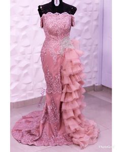 Vintage Arabic Aso Ebi Lace Sexiga Mermaid Evening Dresses Strapless Beaded Crystals Prom Klänningar Formell Party Pageant Gowns Robe Vestidos