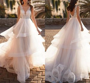 Amazon Berta Abiti da sposa bohémien Gonna a tre strati Tulle Pizzo scollo a V Manica a cappuccio Abito da sposa da spiaggia Abiti Plus Size abiti da sposa