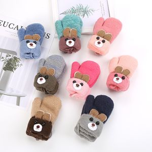 Cute ears bear cartoon children apply 0-3 years old gloves winter knitted wool double layer plus velvet thick warm
