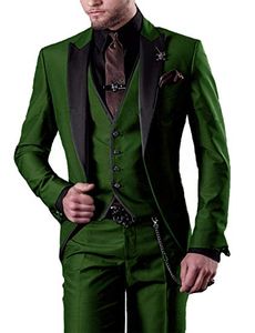 Moda Bir Düğme Koyu Yeşil Damat Smokin Tepe Yaka Erkekler Düğün Parti Sağdıç 3 parça Suits (Ceket + Pantolon + Yelek + Kravat) K230