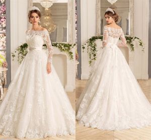 New Off the Shoulder Arabic Boat Neck Lace Wedding Dresse Princess Bridal Gowns Long Sleeves Wedding Gowns robe de mariee