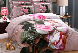 Thickening Grinding Cotton 3D flower Floral Pink Girls Bedding Set Oil Print Rose Duvet Cover flat sheet Pillowcases/Queen King Size
