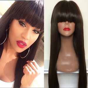 Long black/brown/blonde simulation Human Hair Wig With Bangs Straight synthetic natural wig heat resistant hair for black women