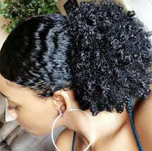 Mongolian Kinky Curly Clip Ins Ponytail för kvinnor Naturlig Black Curly Clip In Human Hair Extensions Diva Hair Remy 120g