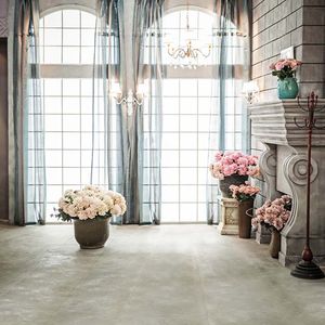 Interior Window Wedding Background for Photography Printed Curtains Chandelier Flowers Blossoms Vases Photo Studio Backdrops Vinyl