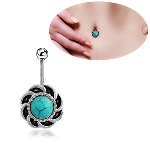 Sexig Wasit Belly Dance Vintage Green Stone Body Jewelry Rostfritt stål Rhinestone Navel Bell -knapp Piercing Dingle Rings för kvinnor