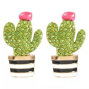 Wholesale-out ear studs for women luxury designer green bling diamond plant stud earrings alloy rhinestone fashion friendship jewelry gift