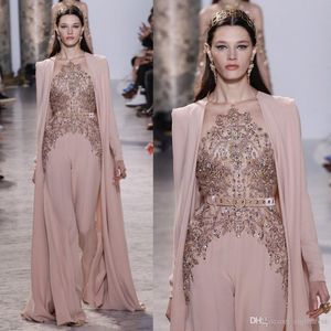 2020 Yeni Elie Saab Elbiseler Akşam Uzun Kollu Sheer Jewel Boyun Çizgisi Boncuklu Abiye giyim Şifon Örgün Elbise Vestidos de Fiesta 2018