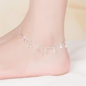 2021 KOFSAC New Fashion 925 Sterling Silver Chain Anklets For Women Party Charm Star Ankle Bracelets Foot Jewelry Cute Girl Gift Hot