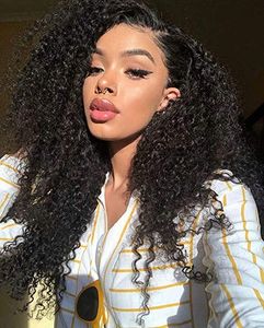 Wholesale afro kinky curly lace frontal for sale - Group buy 150 Density Lace Front Kinky Curly Wig A Mongolian Afro Curly Human Hair lace frontal Wigs Natural Hairline for African American Women