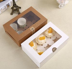 kraft Card Paper Cupcake Box 6 Cup Cake Holders Muffin Cake Boxes Dessert Portable Package Box Six Tray Gift Favor SN2916