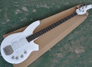 Wyprzedaż 4 struny biała muzyka elektryczna gitara basowa z Resewood Fretboard, biała pickguard, 24 progi, obwód aktywny