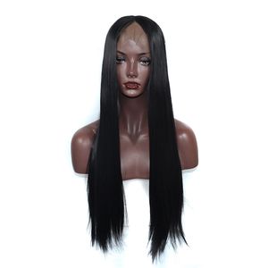 Synthetic Hair Straight Glueless Lace Front Wigs High Temperature Resistant Synthetic Lace Wig Fiber #1B Black Color 14-26 Inch In Stock