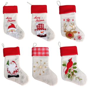 Christmas Santa Claus Socks Snowman Gift Bag Embroidery Xmas Stocking Tree Hanging Decoration For Party Decor Ornaments 6 Styles